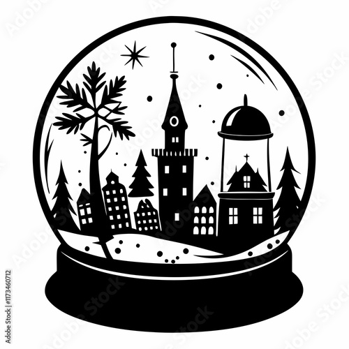 Parisian Christmas snow globe Black silhouette