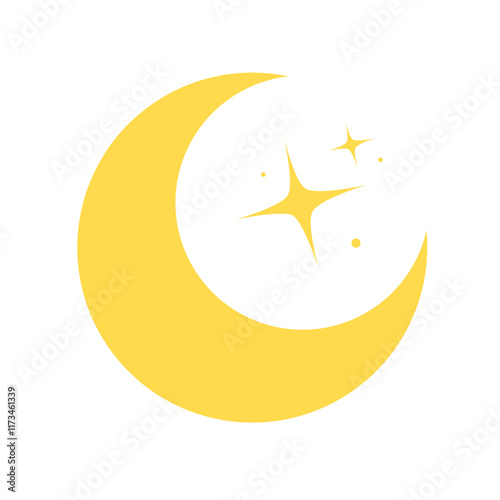 Aesthetic crescent moon and stars. Flat decorative vector design isolated illustration.