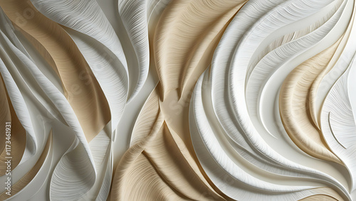 Dove Gold and White Abstract Mural