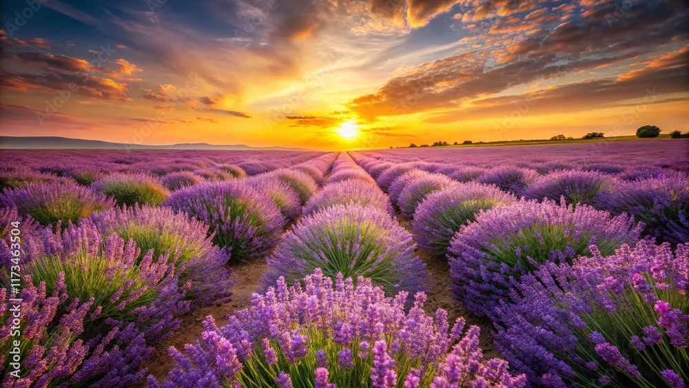 Fototapeta premium Panoramic Lavender Heart Floral Design: Romantic Purple Flower Field Background