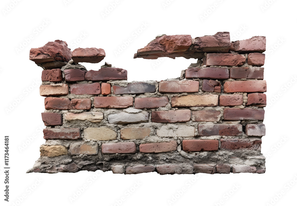 Obraz premium a broken brick wall isolated on a transparent background