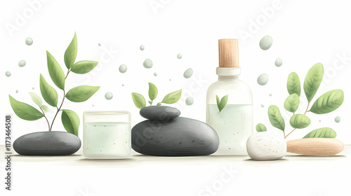 Typical spa still life. Leafstone. Illustration