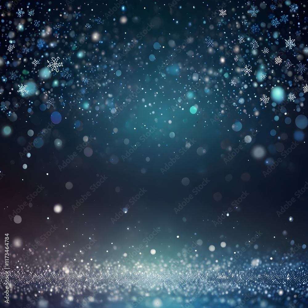 Obraz premium Abstract bokeh winter background banner with snowflakes and glitter particles