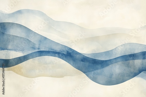 Wallpaper Mural Abstract watercolor design featuring flowing blue and beige waves, perfect for backgrounds or artistic projects. Torontodigital.ca