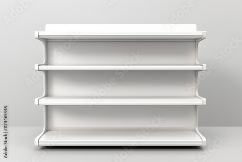 white isolated empty 3D rendering showcase background podium racked display shop blank store market shelf supermarket retail rack equipment shelving. 