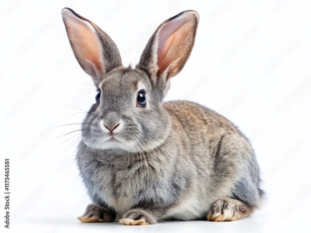 Panoramic Photo of a Gray Rabbit Isolated on White Background - High-Resolution Stock Image Panoramic Photo of a Gray Rabbit Isolated on White Background - High-Resolution Stock Image