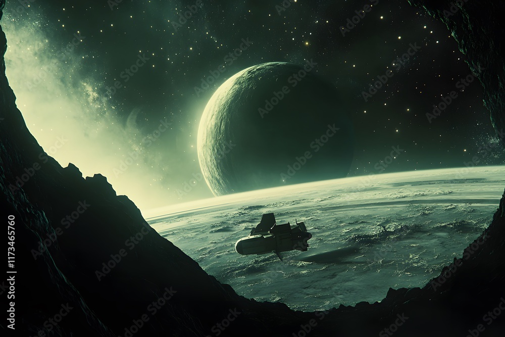 Fototapeta premium Spaceship Orbiting a Distant Planet