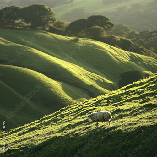 Beautiful pastoral scenes of sheep grazing in lush green fields, embodying the tranquility of rural life. These images capture the charm of nature, farm animals, and countryside landscapes, perfect fo photo