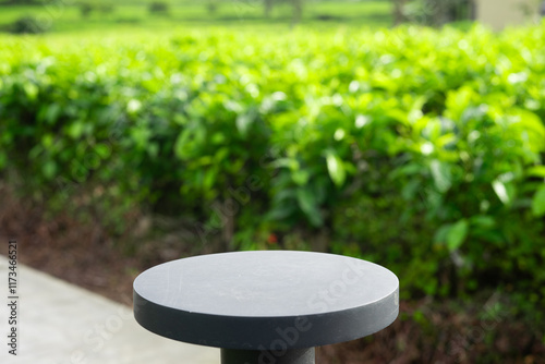 product stand with a background of Pangalengan tea plantation scenery, Indonesia