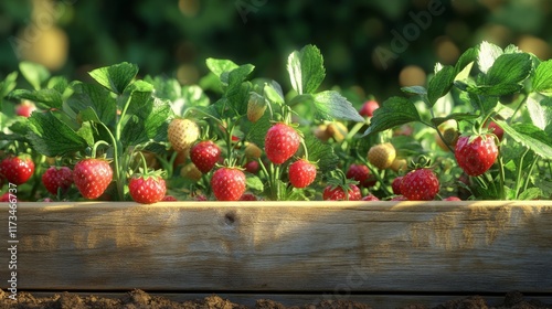 Lush strawberry patch with ripe red berries and vibrant green leaves