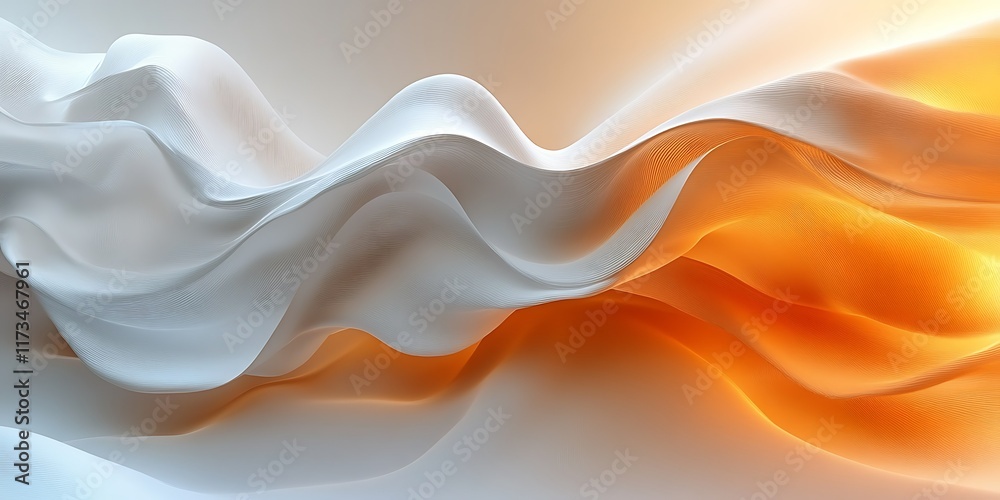 Fototapeta premium Abstract white and orange wave flow, design background.