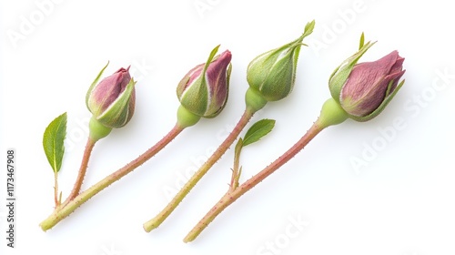 Rosebuds isolated on a plain white backdrop. photo