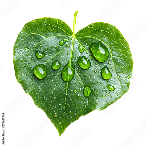 Heart Shaped Leaf with Glimmering Water Droplets Capturing Nature's Beauty and Delicacy in a Fresh and Inviting Green Environment Full of Life on transaparent background photo