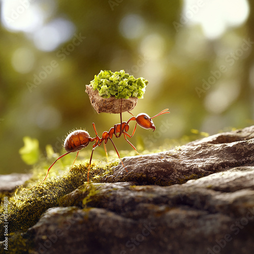 Detailed close-up photographs of ants carrying mud and building their colonies. These fascinating images showcase the teamwork, determination, and natural engineering of ants in their environment. Ide photo