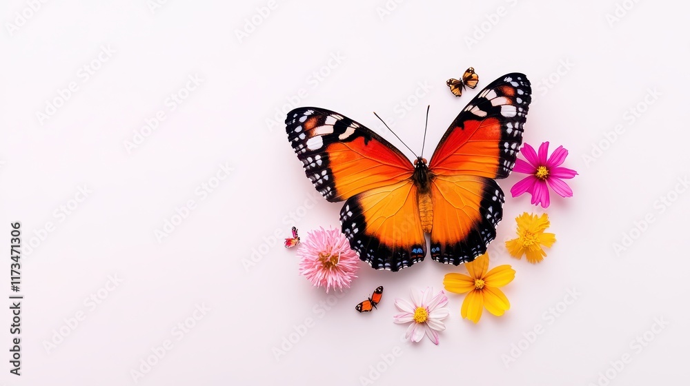 Obraz premium Colorful Monarch Butterfly on Vibrant Flowers Against a Soft Background