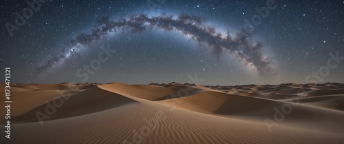 Sprawling Desert Landscape with Moonlit Dunes and a Star-Filled Sky Featuring the Milky Way