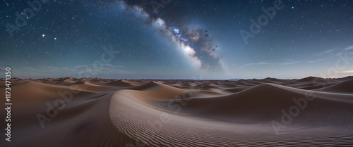 Sprawling Desert Landscape with Moonlit Dunes and a Star-Filled Sky Featuring the Milky Way