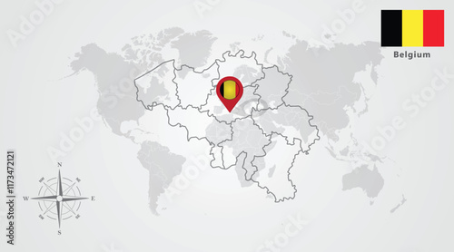Belgium flag icon design with map outline
