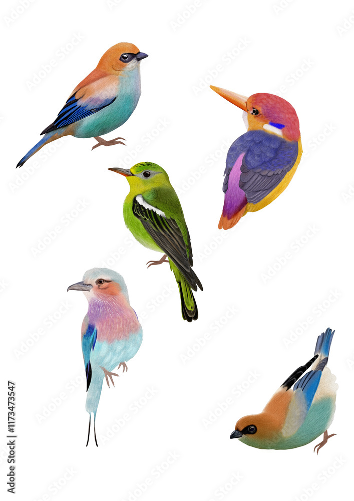 Obraz premium Set of watercolor elements of a colourful bird 