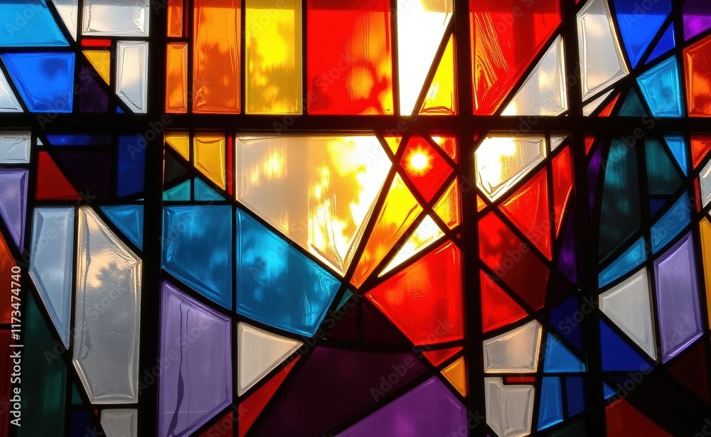 A vibrant abstract stained glass window, showcasing a kaleidoscope of colors and intricate patterns. A vibrant abstract stained glass window, showcasing a kaleidoscope of colors and intricate patterns.