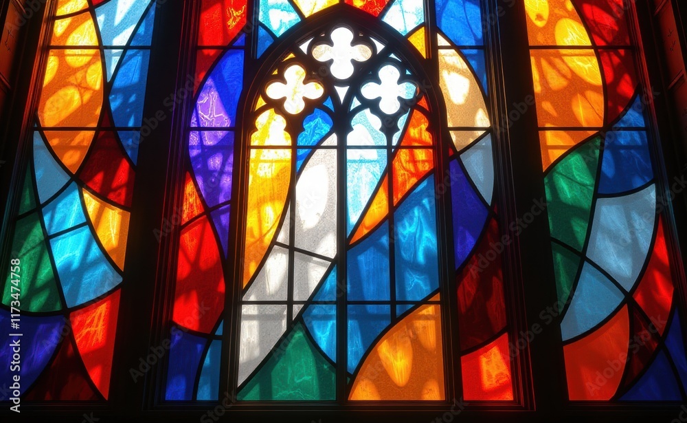 A vibrant abstract stained glass window, showcasing a kaleidoscope of colors and intricate patterns. A vibrant abstract stained glass window, showcasing a kaleidoscope of colors and intricate patterns.