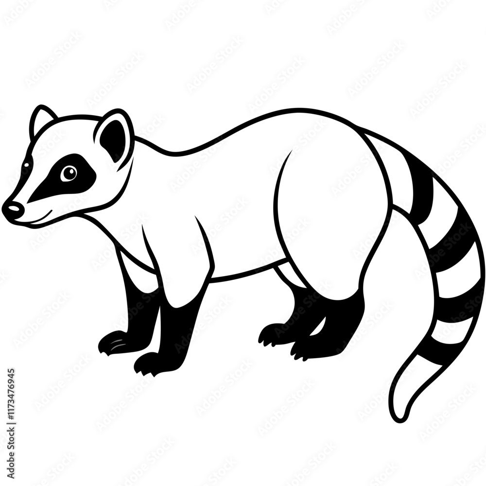 Cute Silhouette of a Coati line art vector cartoon illustration Cute Silhouette of a Coati line art vector cartoon illustration