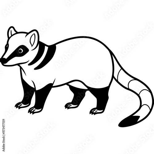 Cute Silhouette of a Coati line art vector cartoon illustration