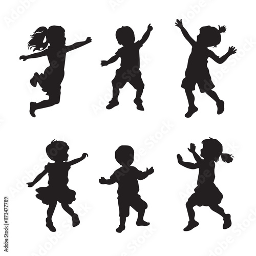 A Set of Silhouettes of Children in Happiness Vector Illustration