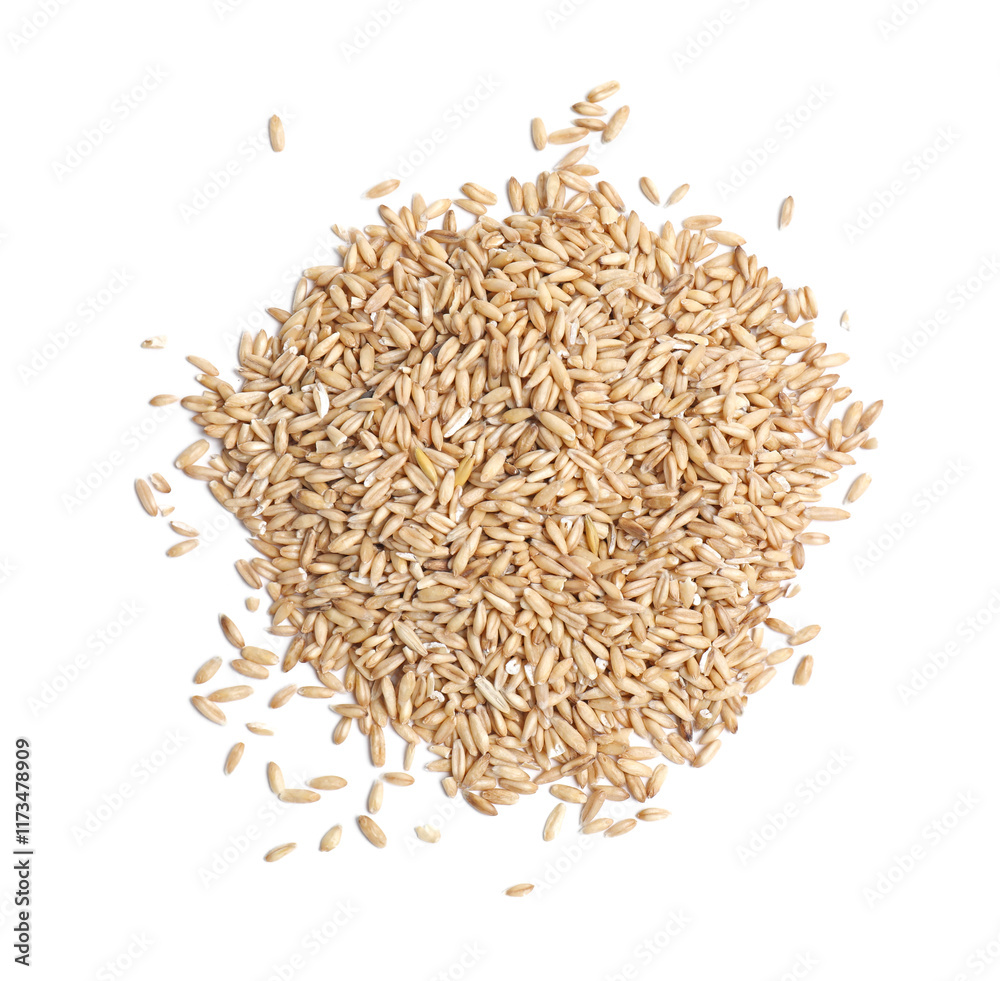 Oat grains isolated on white, top view Oat grains isolated on white, top view