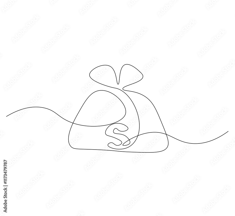 Obraz premium Money bag continuous line. Continuous one line drawing Money bag. Bag, money concept. Single line drawing