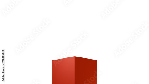 3D Red Clean Square Pedestal for Product Stand  Low Angle Isolated Transparent Background