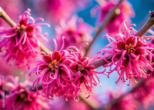 Pink Witch Hazel Blossoms: Close-up Macro Photography of Delicate Pink Flowers photo