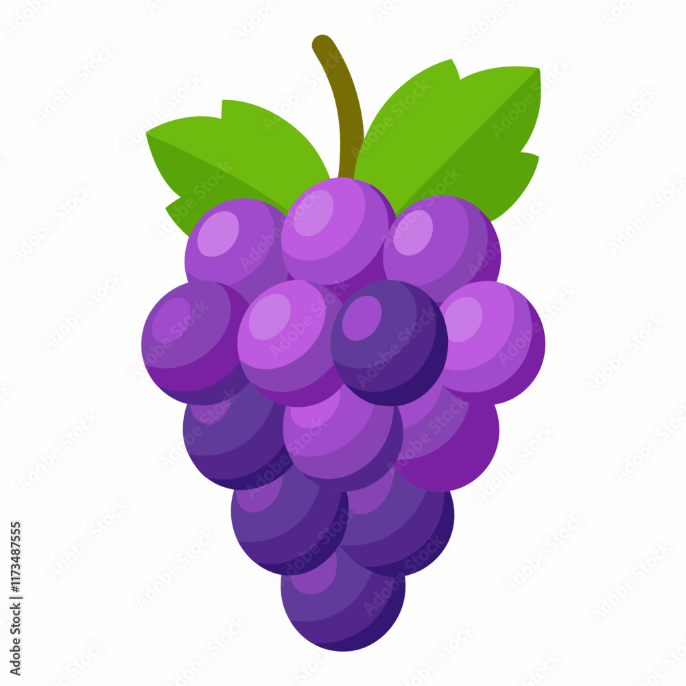 Purple Grape Cluster Vector with Leaves for Food and Drink Designs Purple Grape Cluster Vector with Leaves for Food and Drink Designs