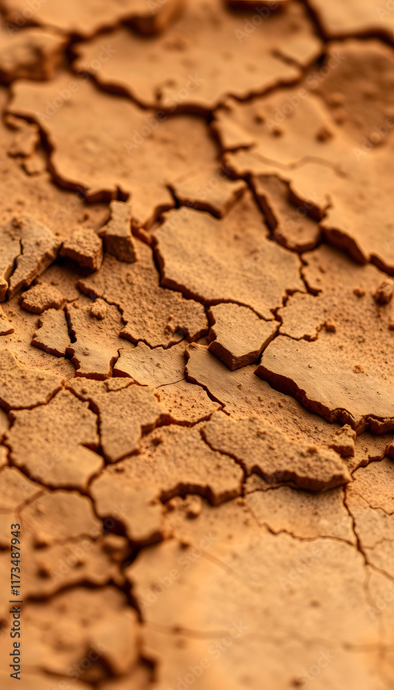 Fototapeta premium Scorched arid earth texture due to global warming in closeup, papercraft, with white tones