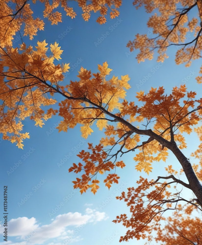 Autumn landscape featuring a bare maple branch against a blue sky, maple branch, autumn Autumn landscape featuring a bare maple branch against a blue sky, maple branch, autumn