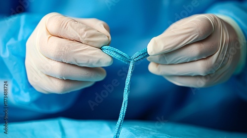 Clean and sterile hospital environment with preparation for a minimally invasive surgical procedure Stock Photo with side copy space photo