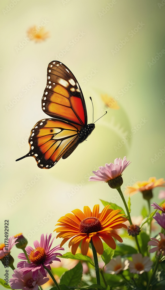 Fototapeta premium Earth day background with flowers and butterfly, World environment day concept, studio lighting, with white tones