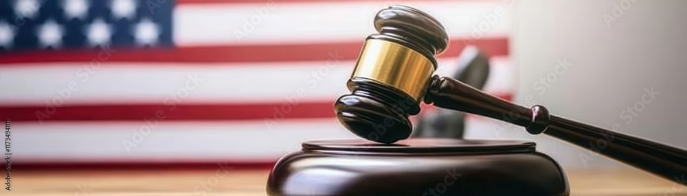 A gavel rests on a wooden block, symbolizing justice and legal authority, with an American flag subtly displayed in the background. A gavel rests on a wooden block, symbolizing justice and legal authority, with an American flag subtly displayed in the background.