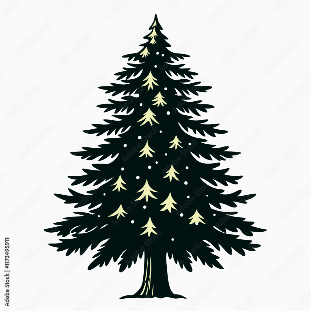 Obraz premium Vintage Christmas Cute tree Black silhouette