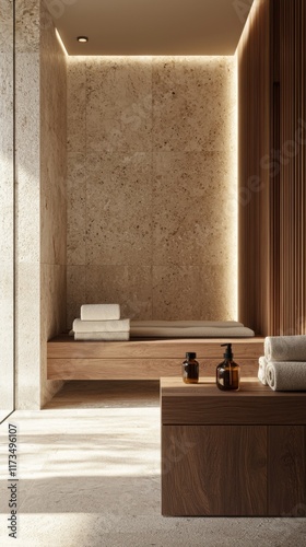 Relaxing spa interior with natural elements and soothing atmosphere for rejuvenation