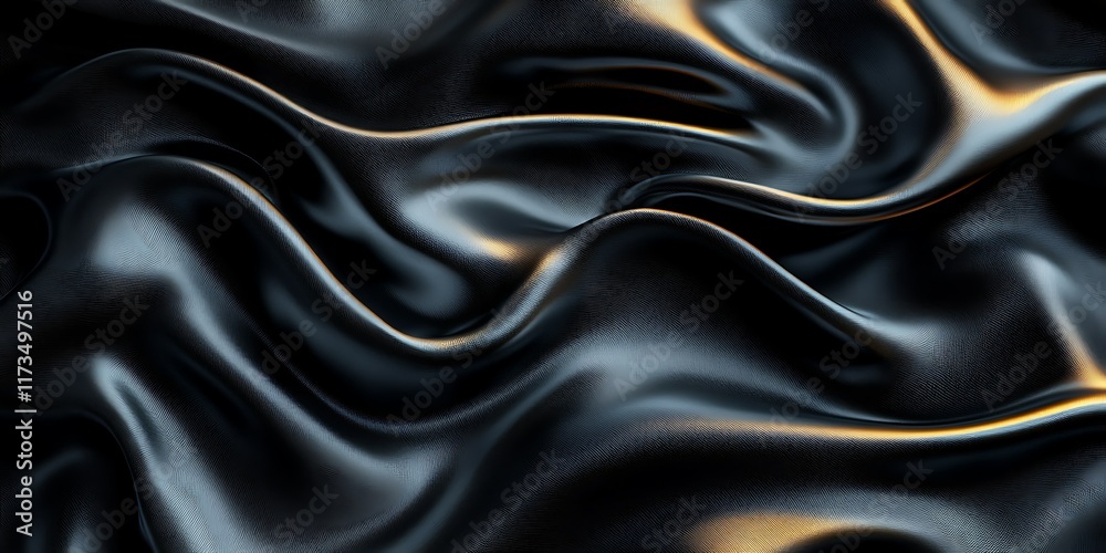Fototapeta premium Black silk fabric waves, elegant texture background.