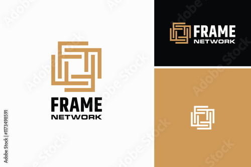 Square frame letter Initial F rotation pattern border logo design