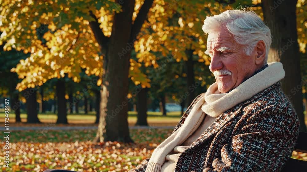 Elderly Man Under Autumn Canopy Elderly Man Under Autumn Canopy