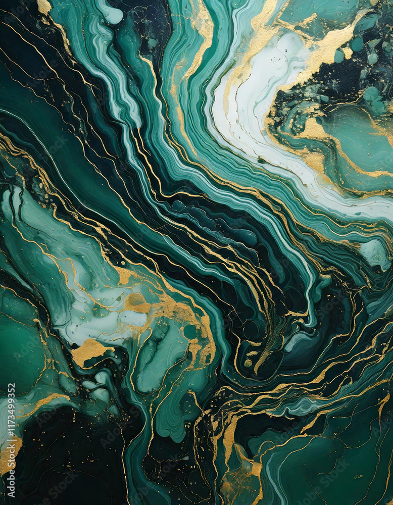 Naklejka premium Abstract Marble Resin in Green and Gold