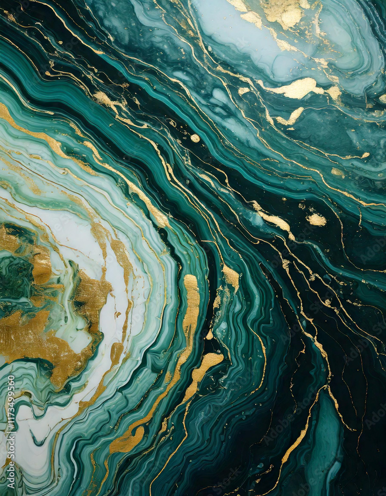 Fototapeta premium Green and Gold Artistic Marble Resin