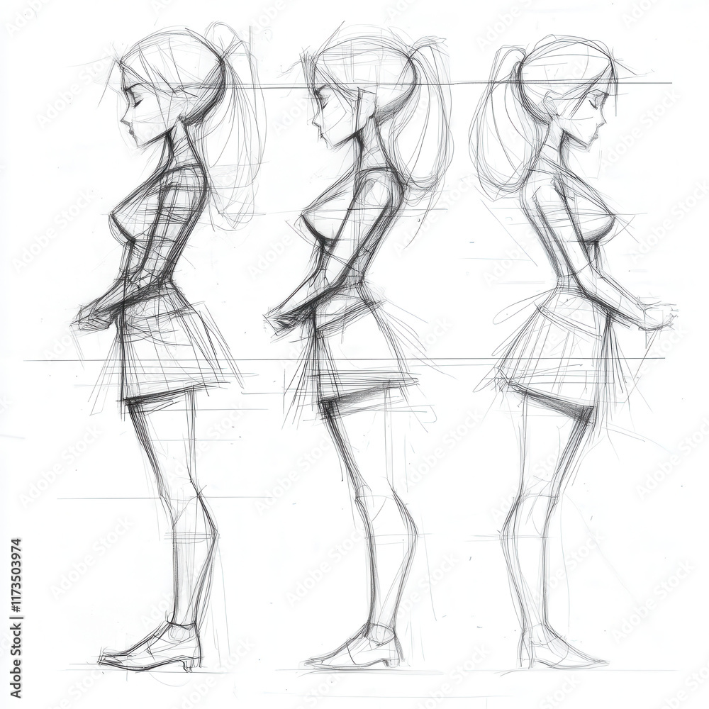 Anatomical Sketch Reference of Woman in Profile Views Anatomical Sketch Reference of Woman in Profile Views