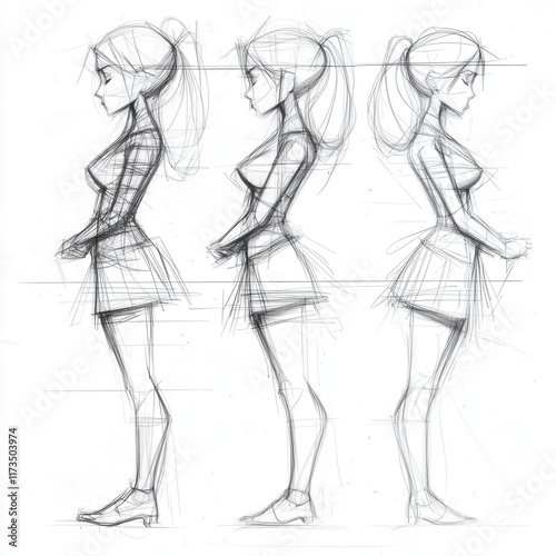 Anatomical Sketch Reference of Woman in Profile Views