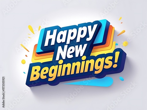 Happy New Beginnings Colorful Three Dimensional Text