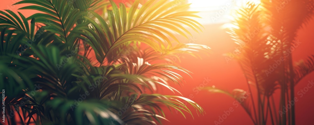 Fototapeta premium Lush indoor plants basking in warm sunlight