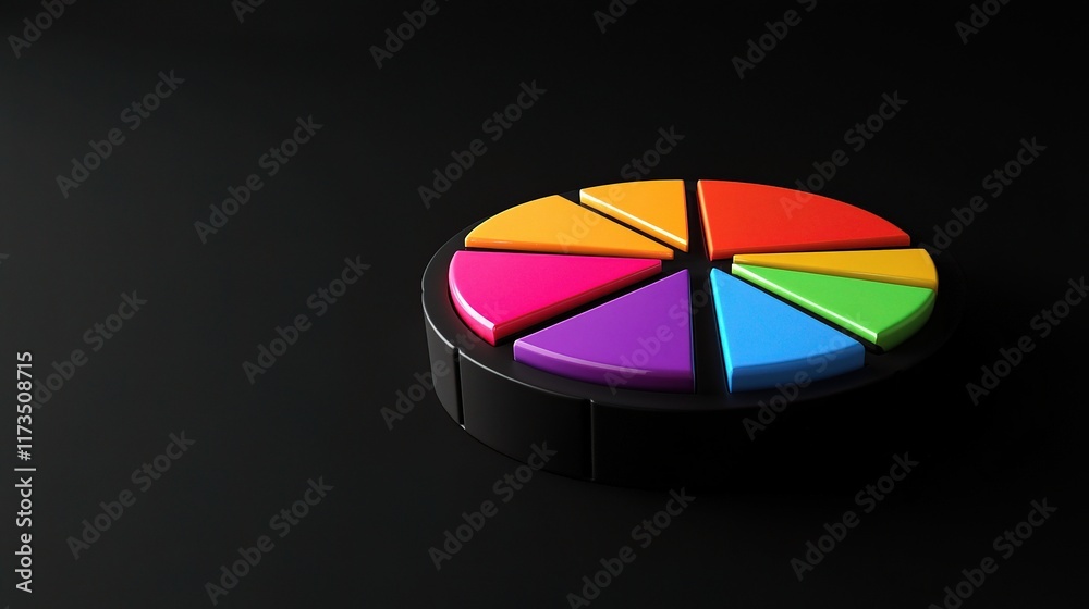 Obraz premium 3D Rendering of Colorful Pie Chart on Black Background